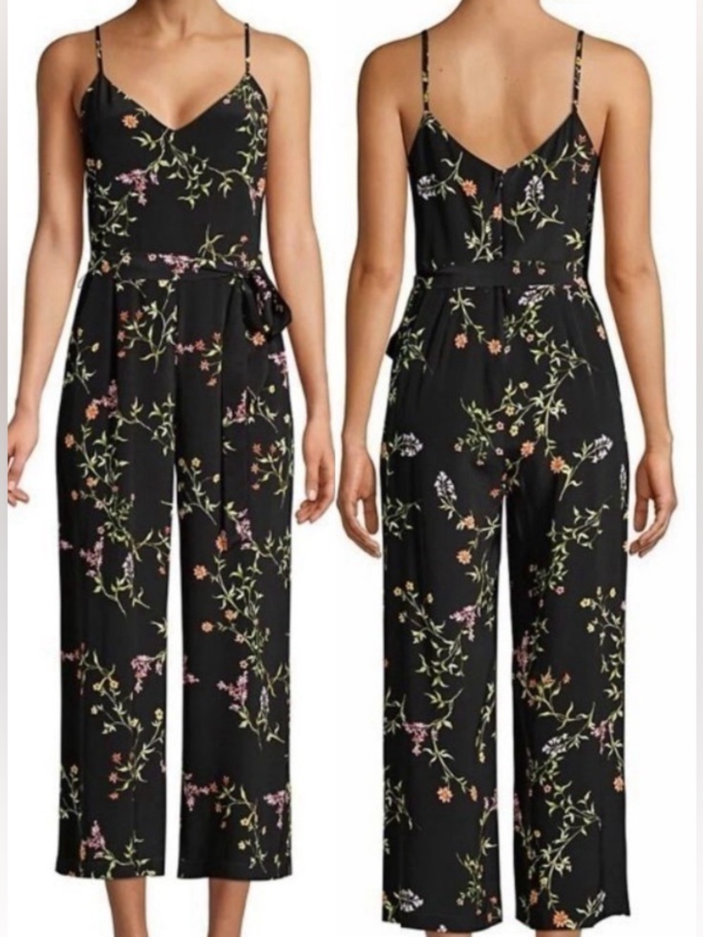 L'Agence ‘Jaelyn’ Floral Print Silk Jumpsuit ~ in Multi Black